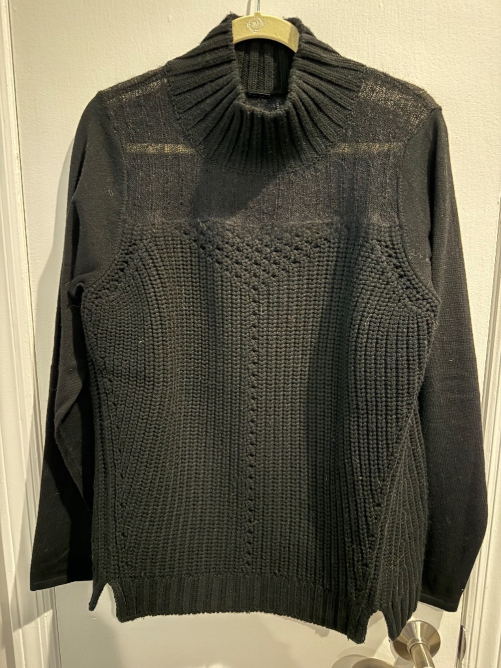 Elie Tahari 100% Fine Merino Wool Mixed Knit Black Turtleneck Sweater